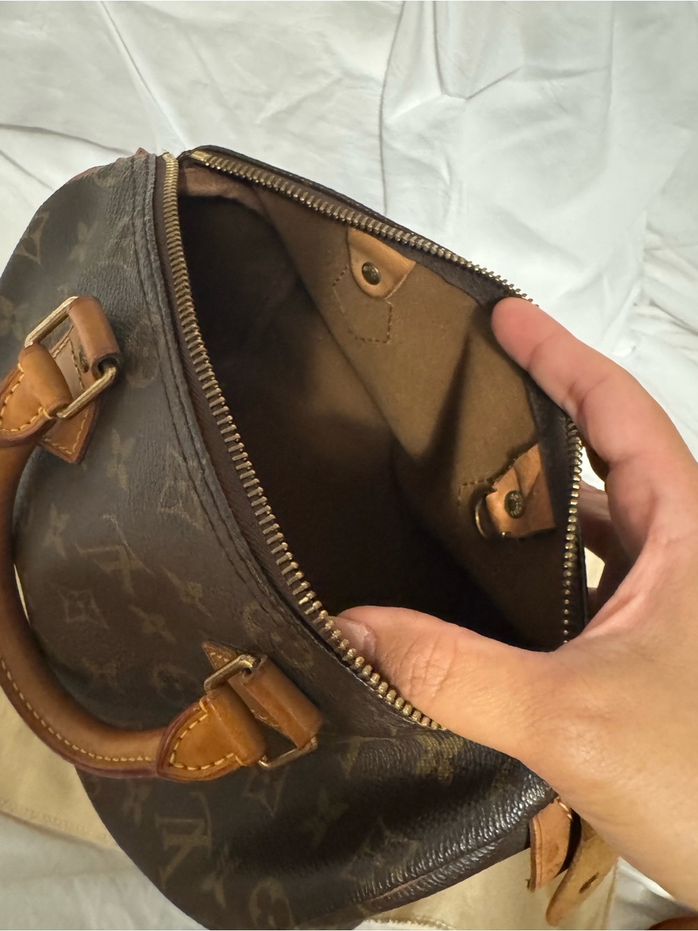 Authentic Louis Vuitton Monogram Canvas Brown & Tan Top-Handle Speedy 25 - Picture 8 of 10